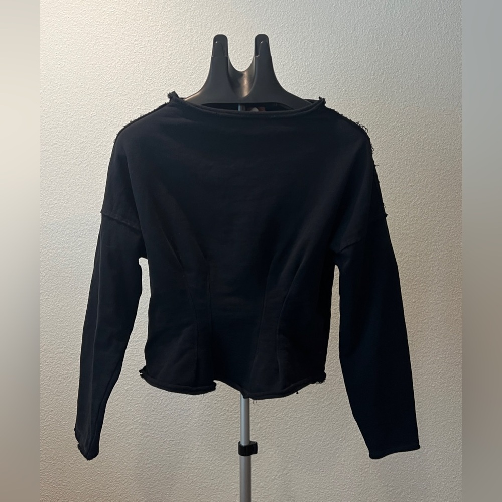 Anthropologie Pilcro Corset Black Women's Long Sleeve Sweatshirt Size M